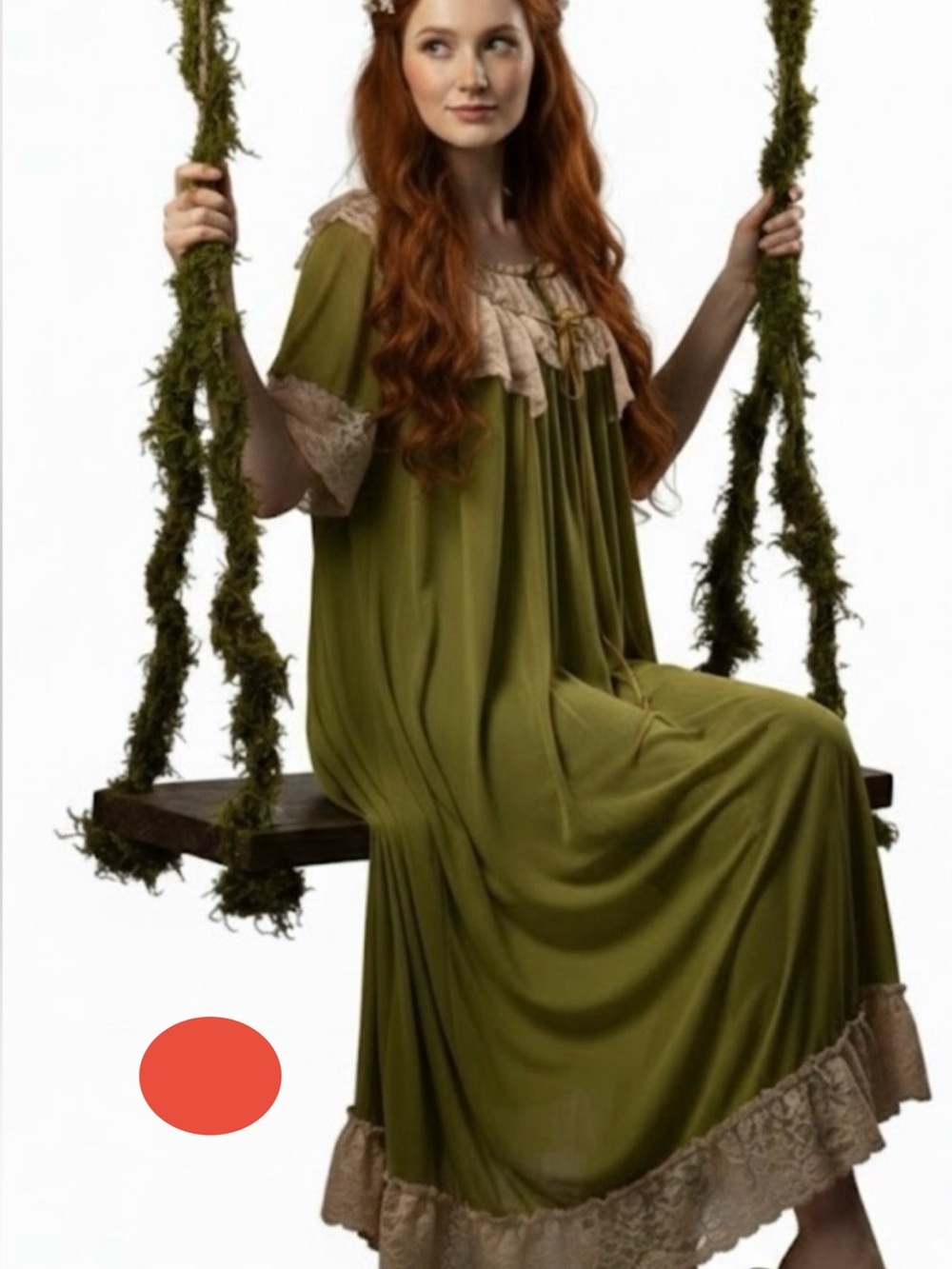 VNTG Fairycore 70s Ro-Vel of California Moss Green Lace Ruffle Peignoir Set, S
